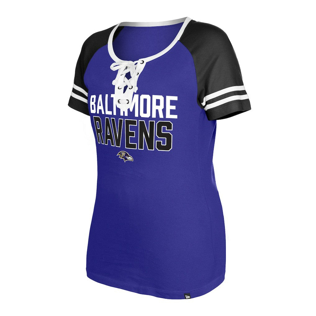 Baltimore Ravens New Era Women's Raglan Lace-Up T-Shirt Purple