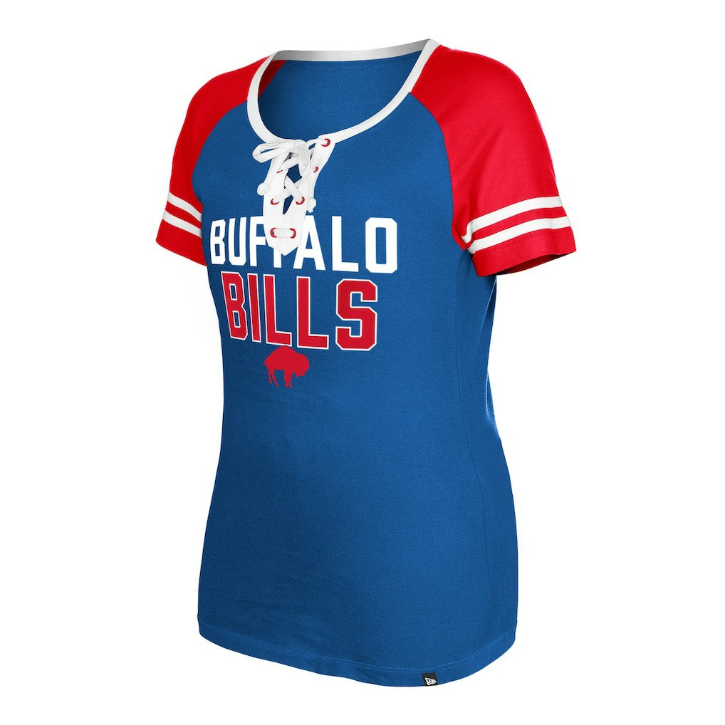 Buffalo Bills New Era Women's Throwback Raglan Lace-Up T-Shirt Royal