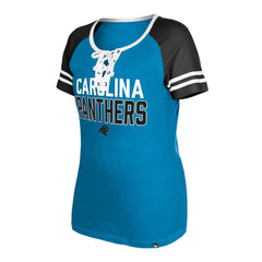 Carolina Panthers New Era Women's Raglan Lace-Up T-Shirt Blue