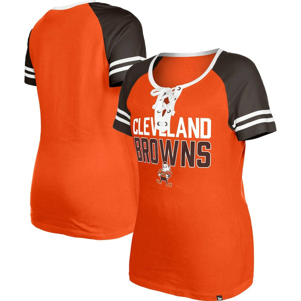 Cleveland Browns New Era Women's Throwback Raglan Lace-Up T-Shirt Orange