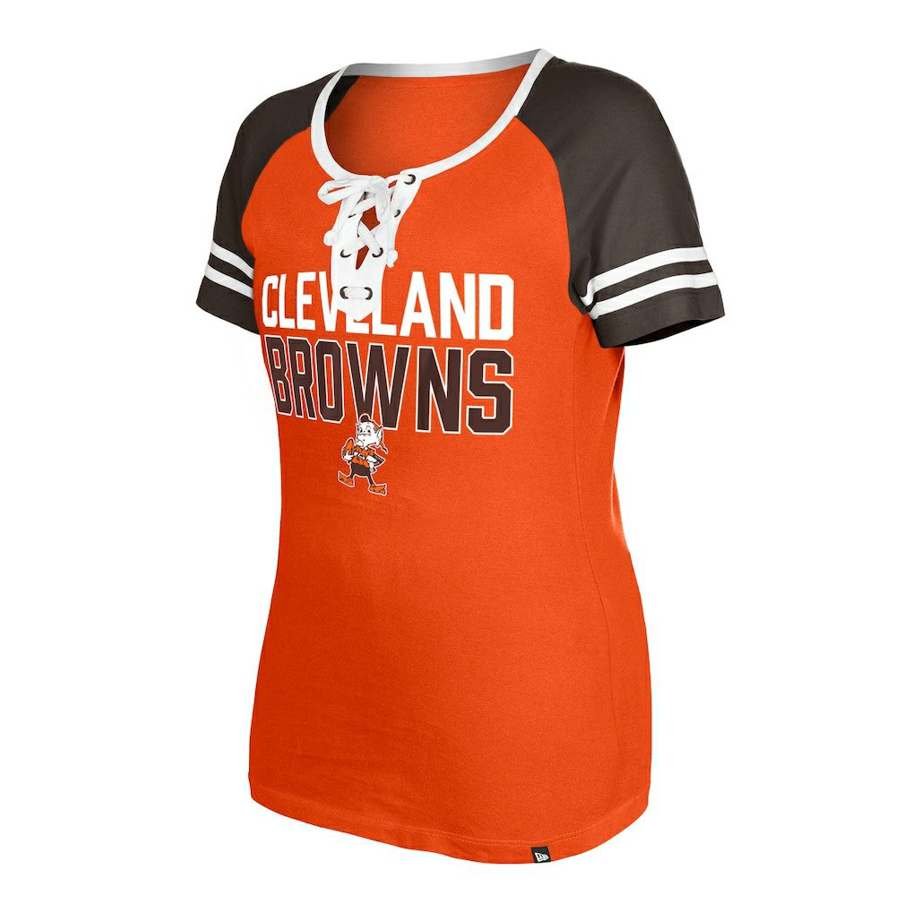 Cleveland Browns New Era Women's Throwback Raglan Lace-Up T-Shirt Orange
