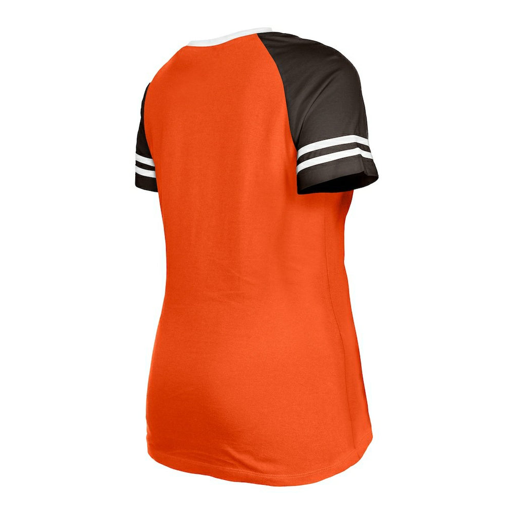 Cleveland Browns New Era Women's Throwback Raglan Lace-Up T-Shirt Orange