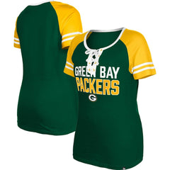 Green Bay Packers New Era Women's Raglan Lace-Up T-Shirt Green