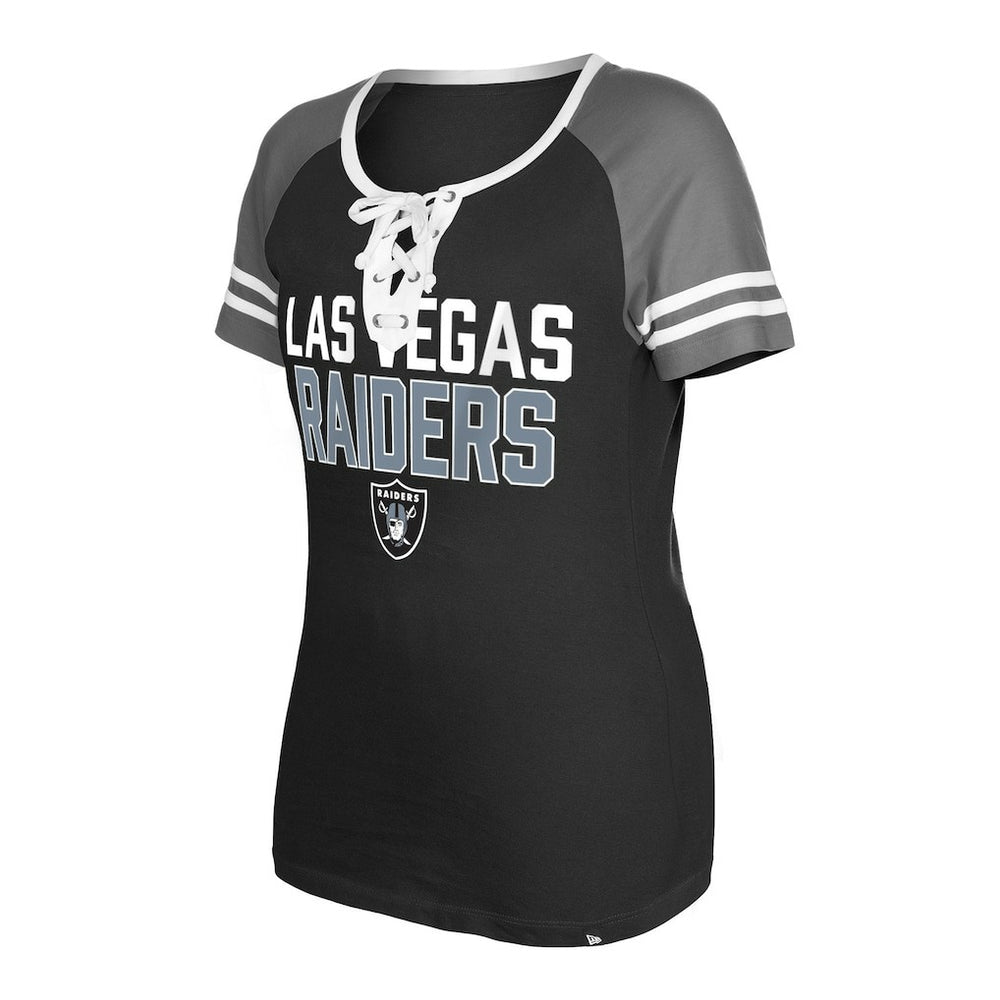 Las Vegas Raiders New Era Women's Raglan Lace-Up T-Shirt Black