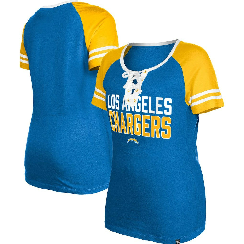 Los Angeles Chargers New Era Women's Raglan Lace-Up T-Shirt Powder Blue