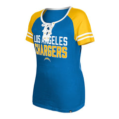 Los Angeles Chargers New Era Women's Raglan Lace-Up T-Shirt Powder Blue