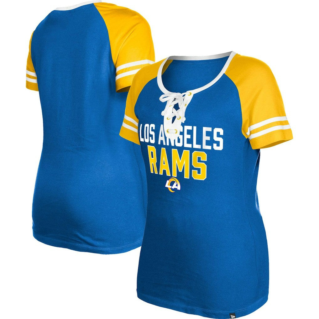 Los Angeles Rams New Era Women's Raglan Lace-Up T-Shirt Royal