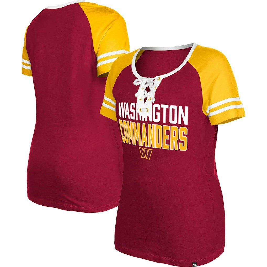 Washington Commanders New Era Women's Raglan Lace-Up T-Shirt Burgundy