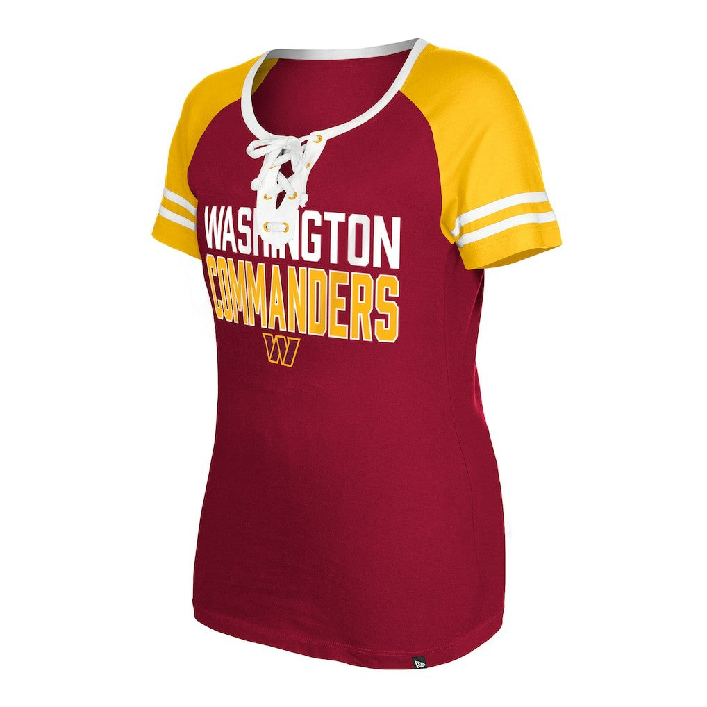 Washington Commanders New Era Women's Raglan Lace-Up T-Shirt Burgundy