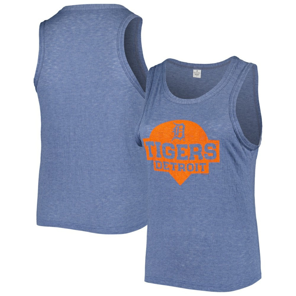 Detroit Tigers Soft as a Grape Women's Plus Size High Neck Tri-Blend Tank Top - Navy Tanks