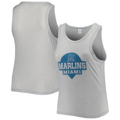 Miami Marlins Soft as a Grape Women's Plus Size High Neck Tri-Blend Tank Top - Gray Tanks