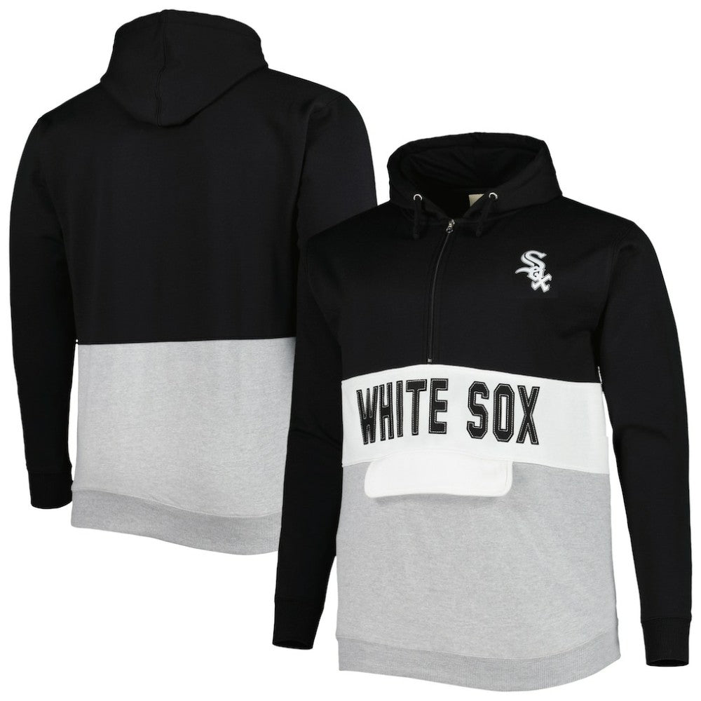 Chicago White Sox Big & Tall Fleece Half-Zip Hoodie - Black/White Hoodies