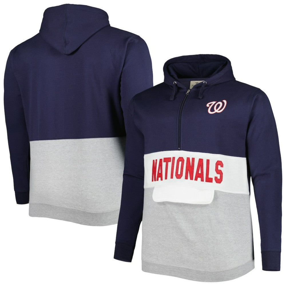 Washington Nationals Big & Tall Fleece Half-Zip Hoodie - Navy/White Hoodies