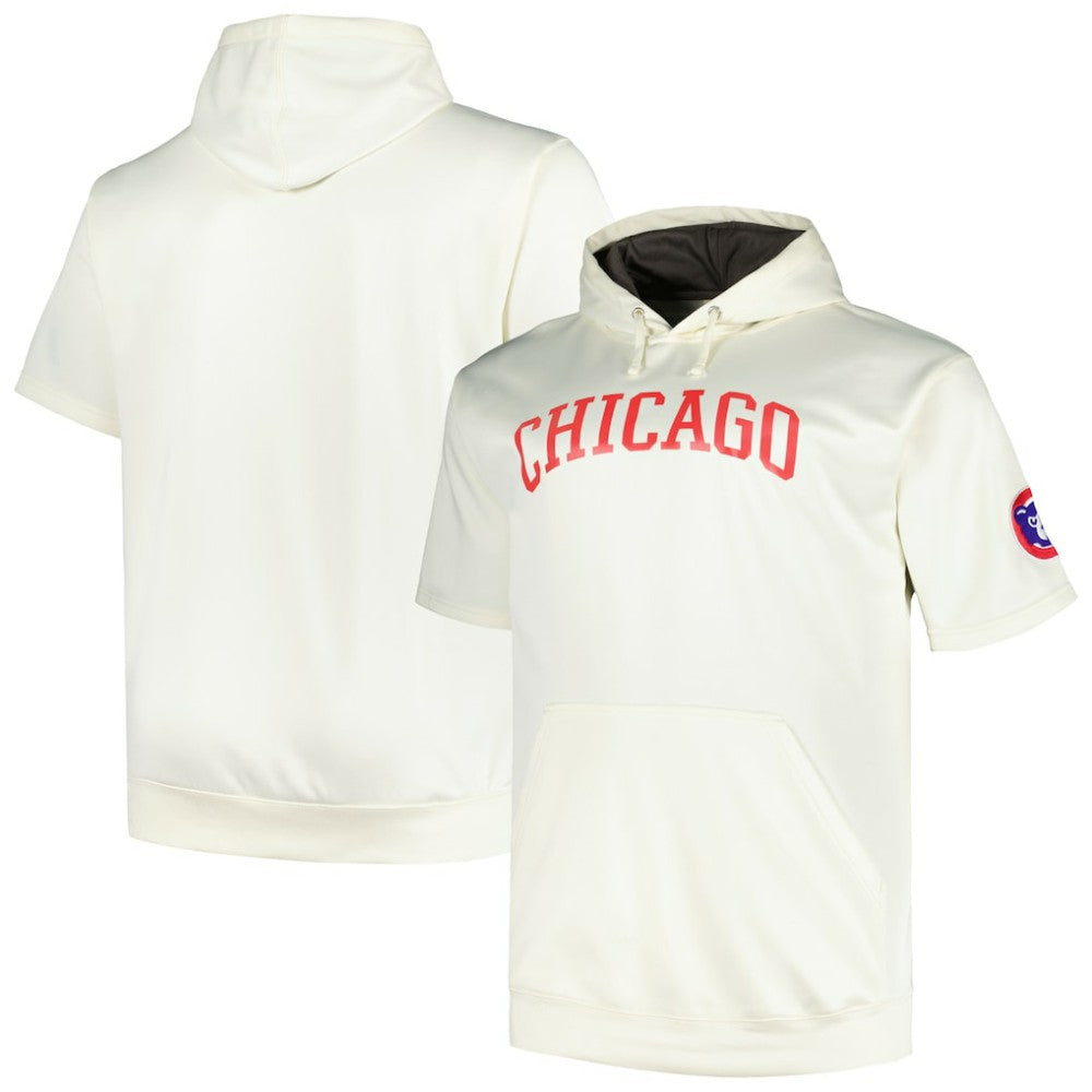 Chicago Cubs Profile Big & Tall Contrast Short Sleeve Pullover Hoodie - Oatmeal Hoodies