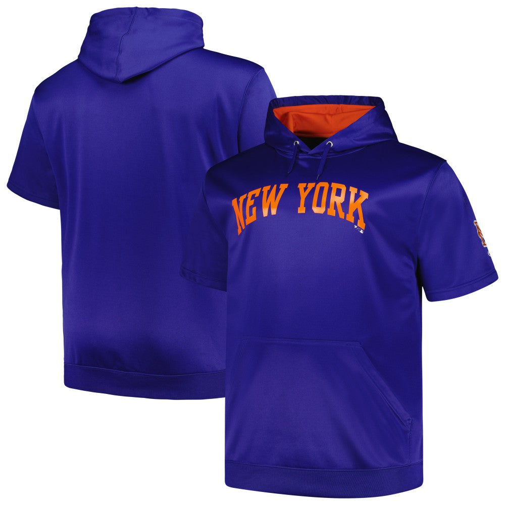 New York Mets Profile Big & Tall Contrast Short Sleeve Pullover Hoodie - Royal Hoodies