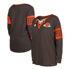 Cleveland Browns New Era Women's Lace-Up Notch Neck Long Sleeve T-Shirt Brown