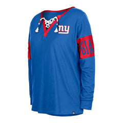 New York Giants New Era Women's Lace-Up Notch Neck Long Sleeve T-Shirt Royal
