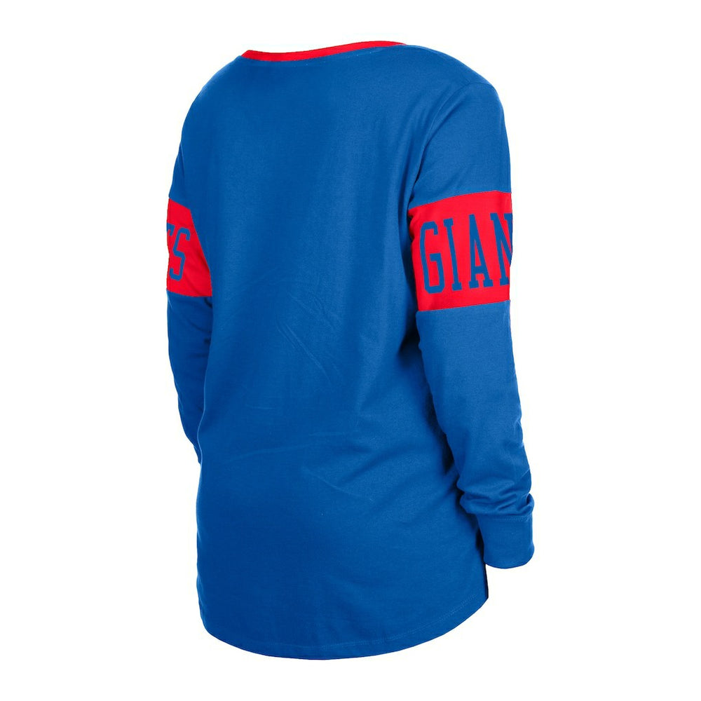 New York Giants New Era Women's Lace-Up Notch Neck Long Sleeve T-Shirt Royal