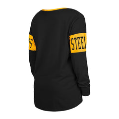 Pittsburgh Steelers New Era Women's Lace-Up Notch Neck Long Sleeve T-Shirt Black