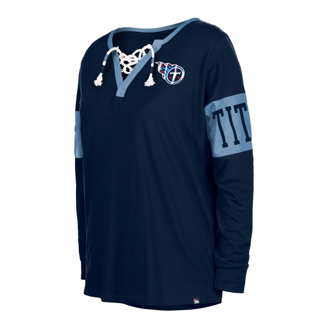 Tennessee Titans New Era Women's Lace-Up Notch Neck Long Sleeve T-Shirt Navy