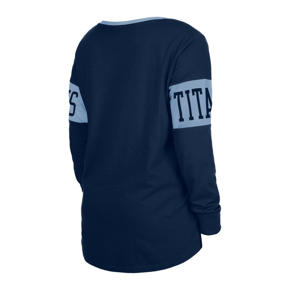 Tennessee Titans New Era Women's Lace-Up Notch Neck Long Sleeve T-Shirt Navy