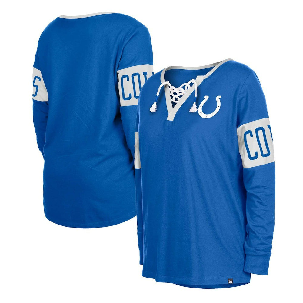 Indianapolis Colts New Era Women's Lace-Up Notch Neck Long Sleeve T-Shirt Blue