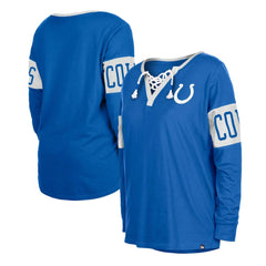 Indianapolis Colts New Era Women's Lace-Up Notch Neck Long Sleeve T-Shirt Blue