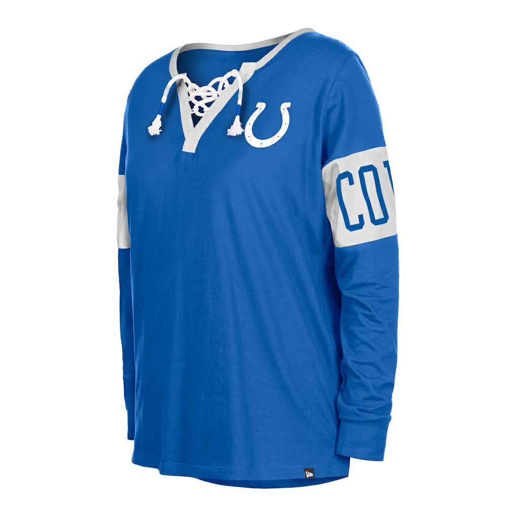 Indianapolis Colts New Era Women's Lace-Up Notch Neck Long Sleeve T-Shirt Blue