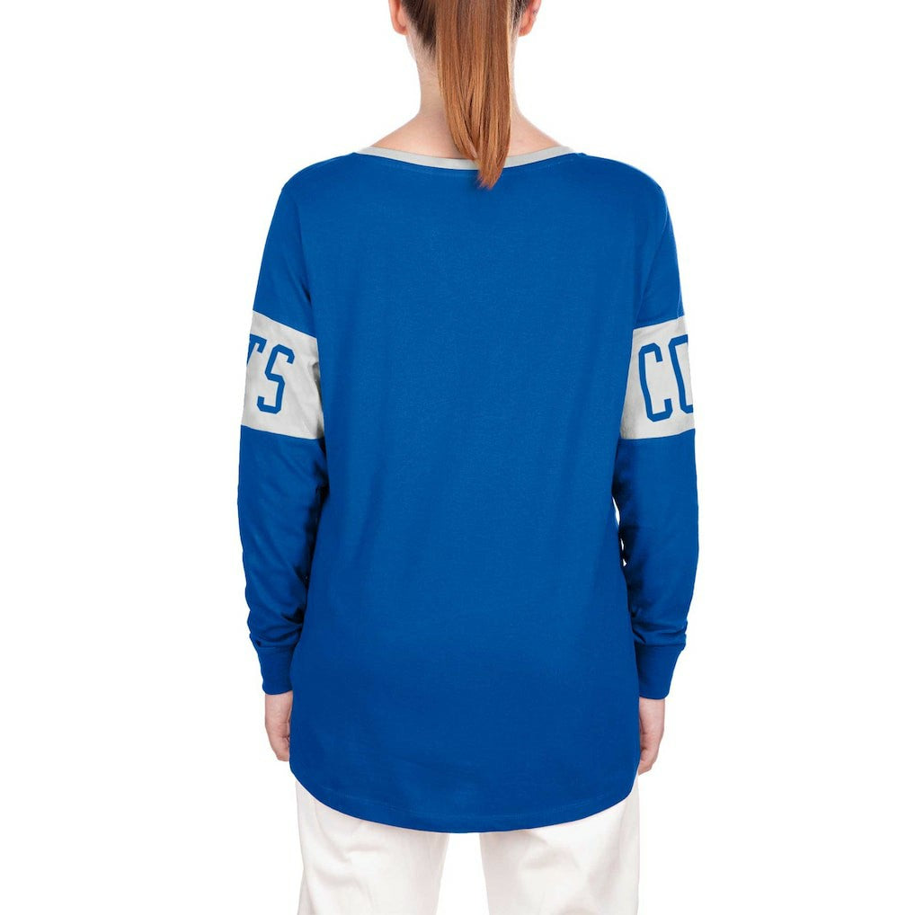 Indianapolis Colts New Era Women's Lace-Up Notch Neck Long Sleeve T-Shirt Blue