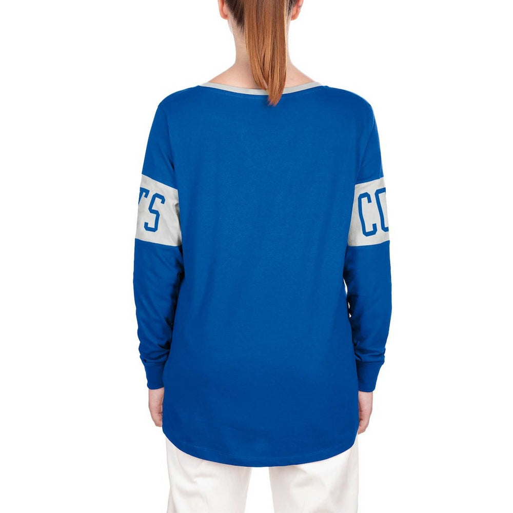 Indianapolis Colts New Era Women's Lace-Up Notch Neck Long Sleeve T-Shirt Blue
