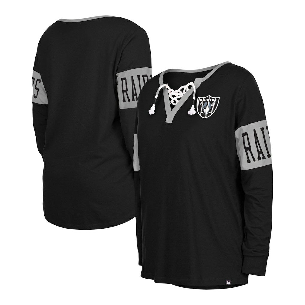 Las Vegas Raiders New Era Women's Lace-Up Notch Neck Long Sleeve T-Shirt Black