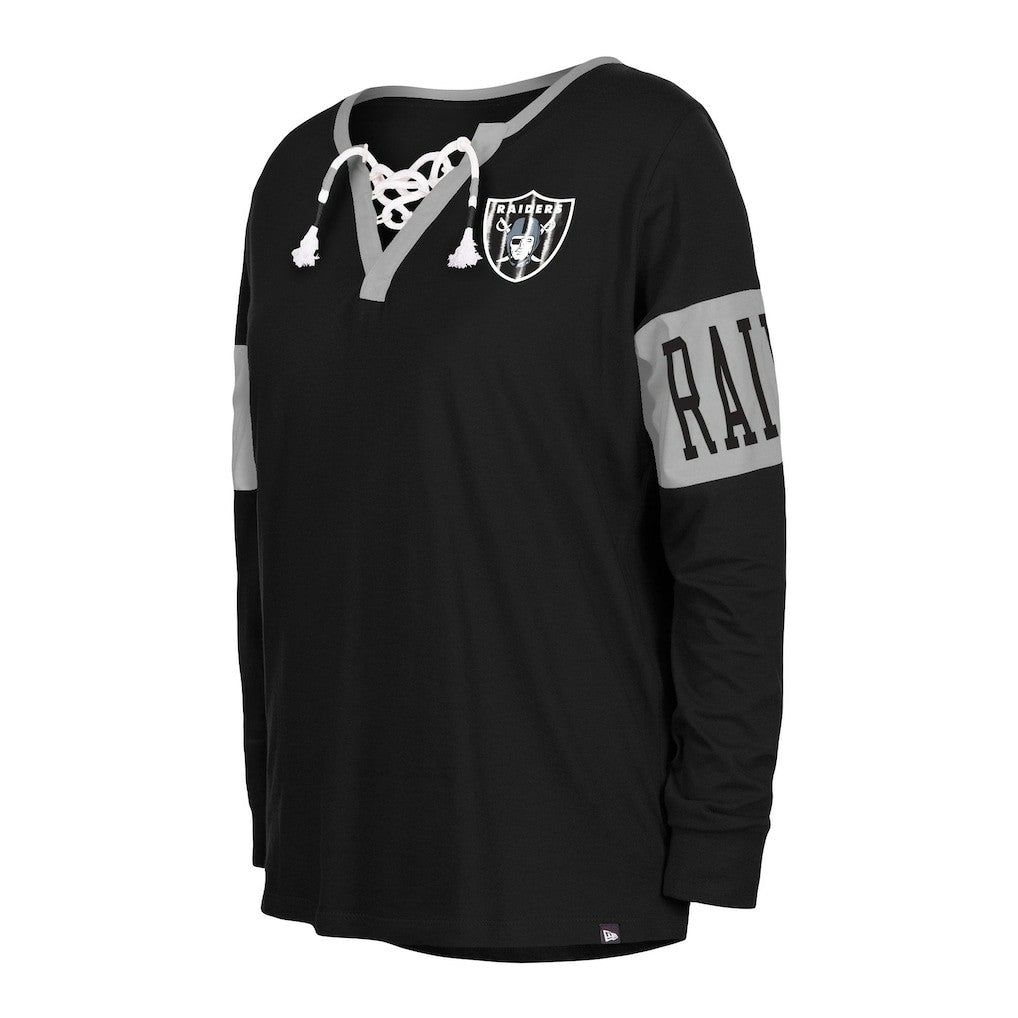 Las Vegas Raiders New Era Women's Lace-Up Notch Neck Long Sleeve T-Shirt Black