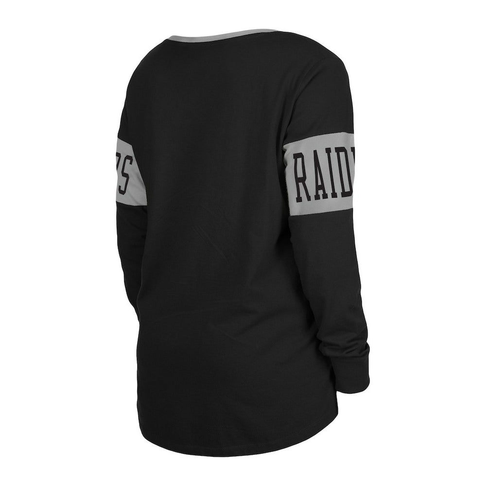Las Vegas Raiders New Era Women's Lace-Up Notch Neck Long Sleeve T-Shirt Black