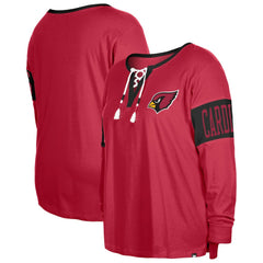 Arizona Cardinals New Era Women's Plus Size Lace-Up Notch Neck Long Sleeve T-Shirt Cardinal