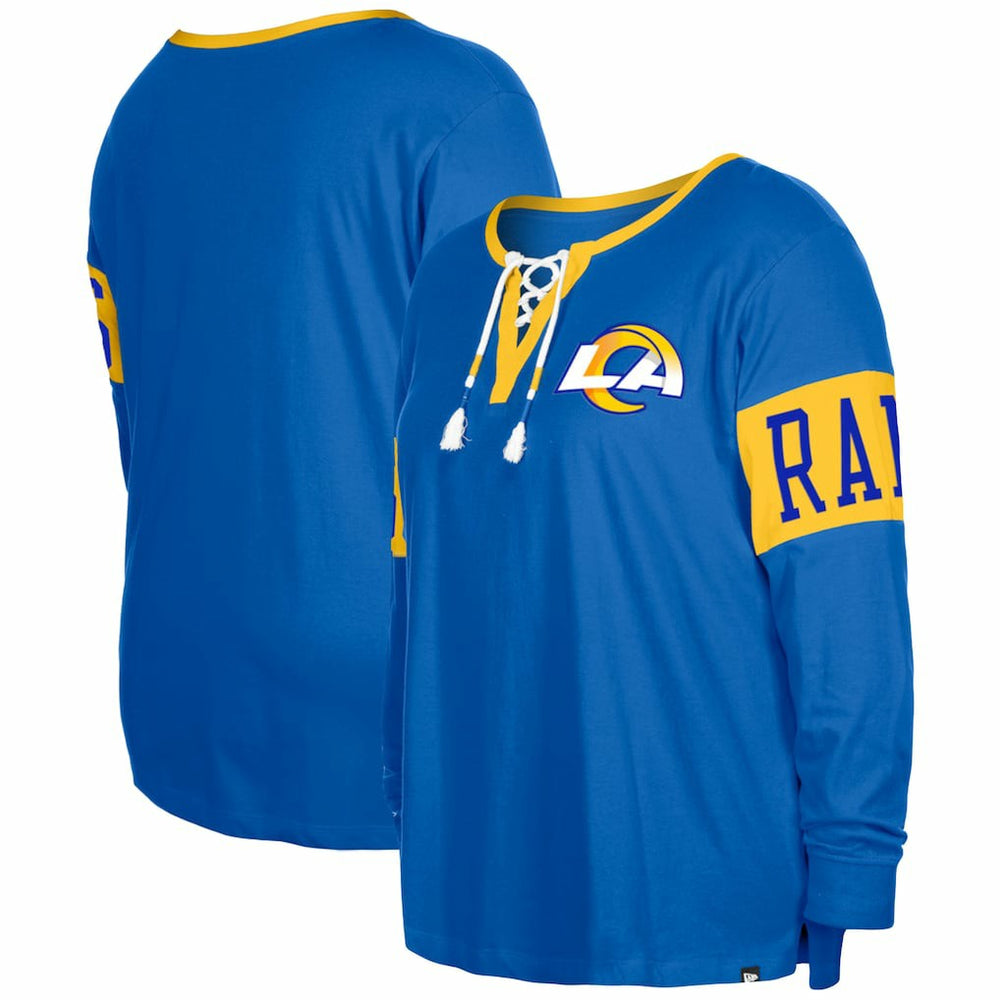 Los Angeles Rams New Era Women's Plus Size Lace-Up Notch Neck Long Sleeve T-Shirt Royal
