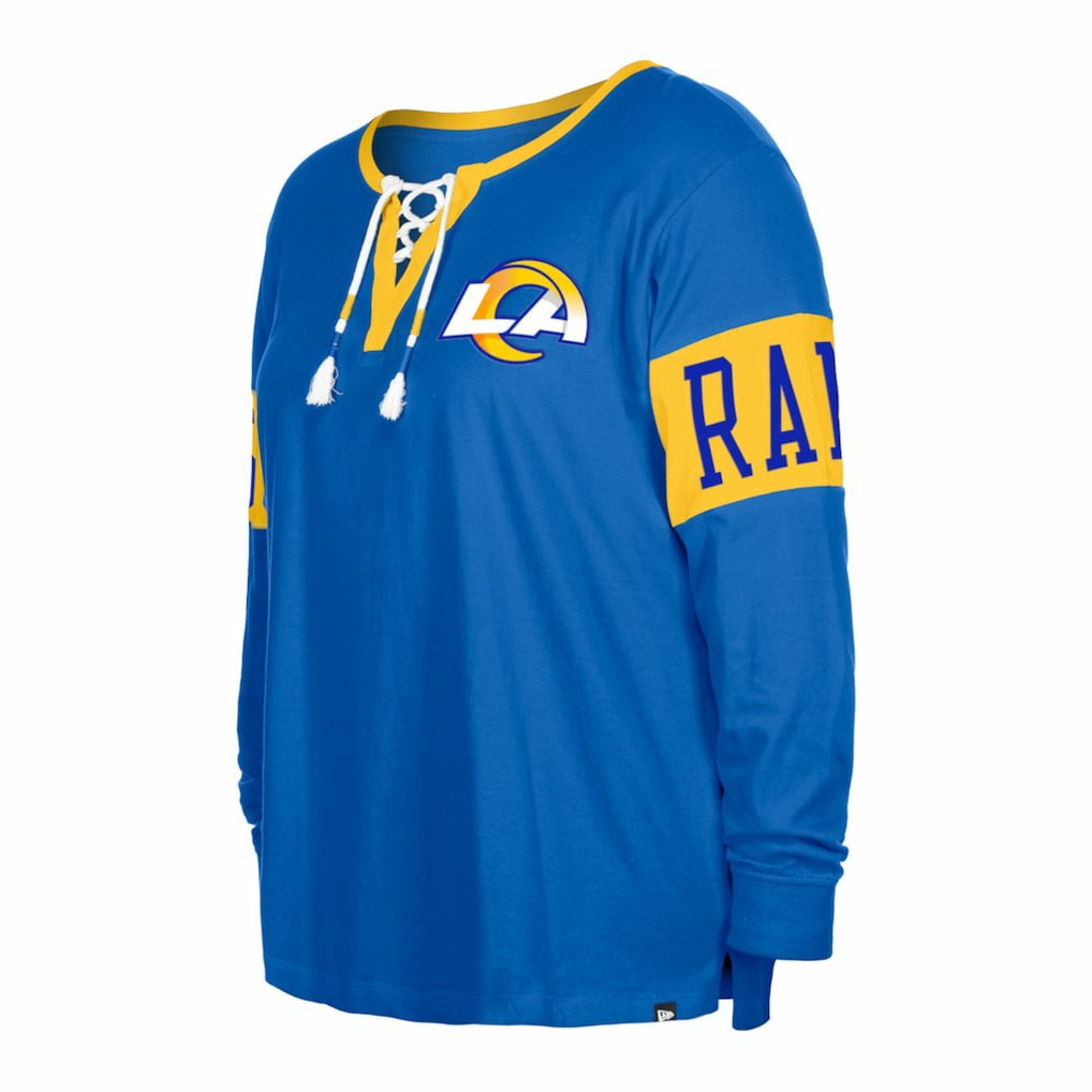 Los Angeles Rams New Era Women's Plus Size Lace-Up Notch Neck Long Sleeve T-Shirt Royal
