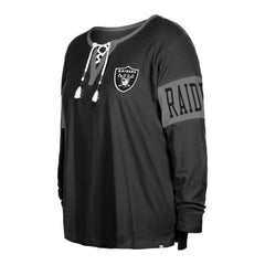 Las Vegas Raiders New Era Women's Plus Size Lace-Up Notch Neck Long Sleeve T-Shirt Black