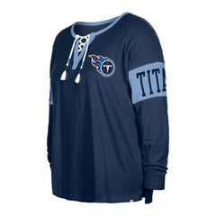 Tennessee Titans New Era Women's Plus Size Lace-Up Notch Neck Long Sleeve T-Shirt Navy