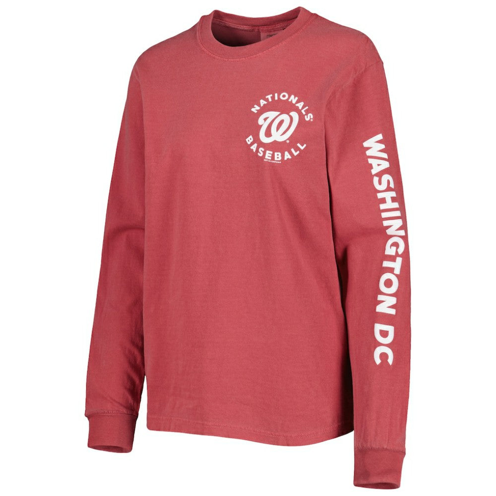 Washington Nationals Soft as a Grape Women's Team Pigment Dye Long Sleeve T-Shirt - Red T-shirts
