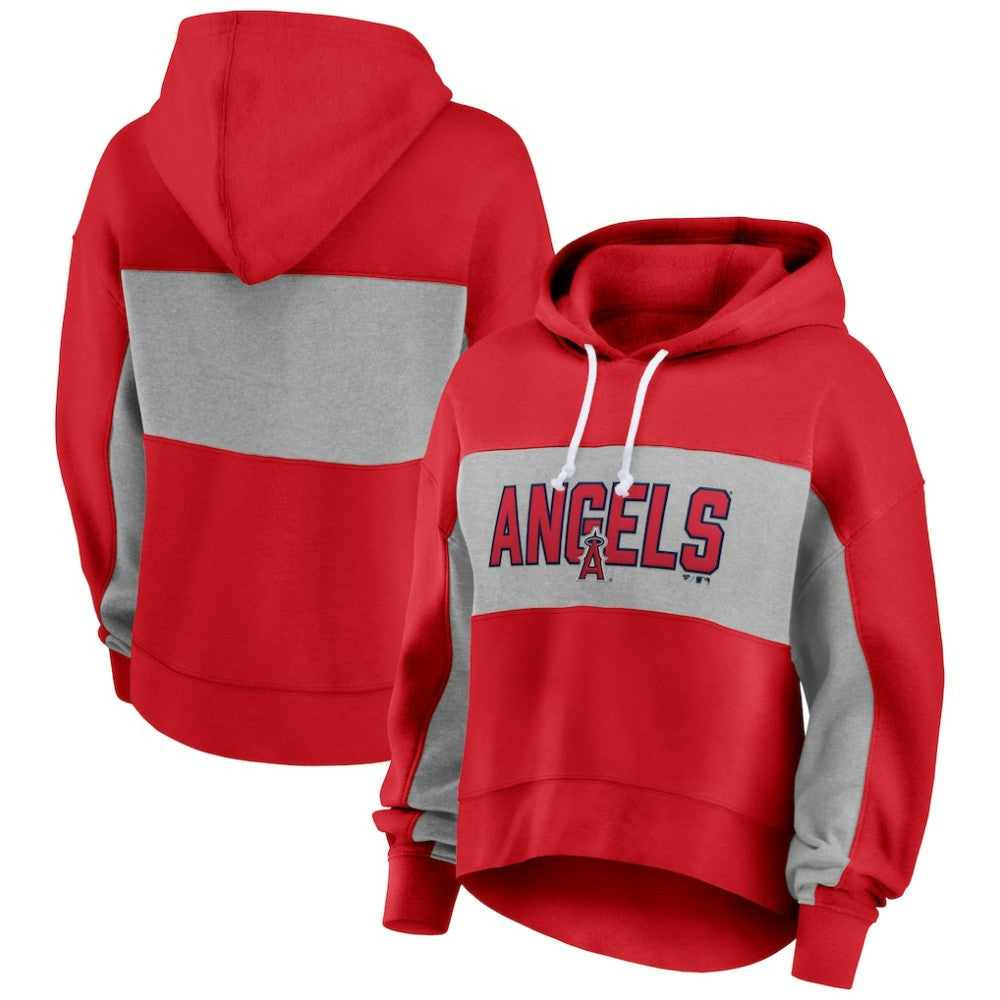Los Angeles Angels Fanatics Women's Filled Stat Sheet Pullover Hoodie - Red Hoodies
