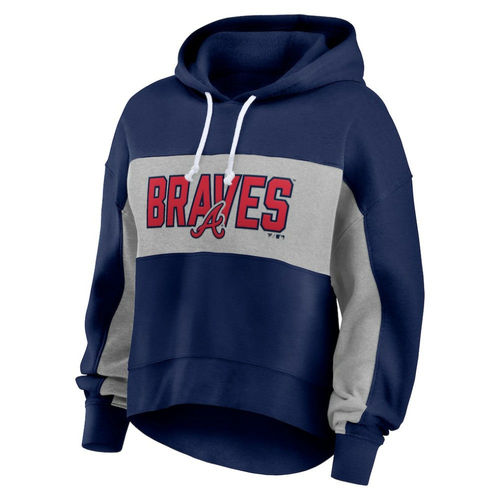 Atlanta Braves Fanatics Women's Filled Stat Sheet Pullover Hoodie - Navy Hoodies