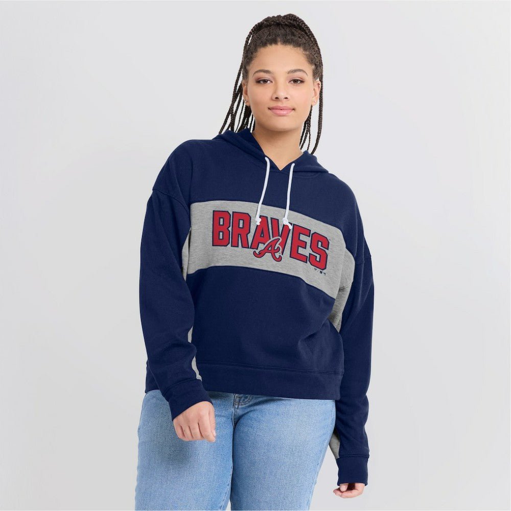 Atlanta Braves Fanatics Women's Filled Stat Sheet Pullover Hoodie - Navy Hoodies