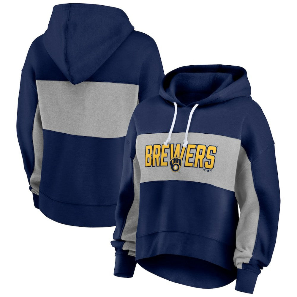 Milwaukee Brewers Fanatics Women's Filled Stat Sheet Pullover Hoodie - Navy Hoodies