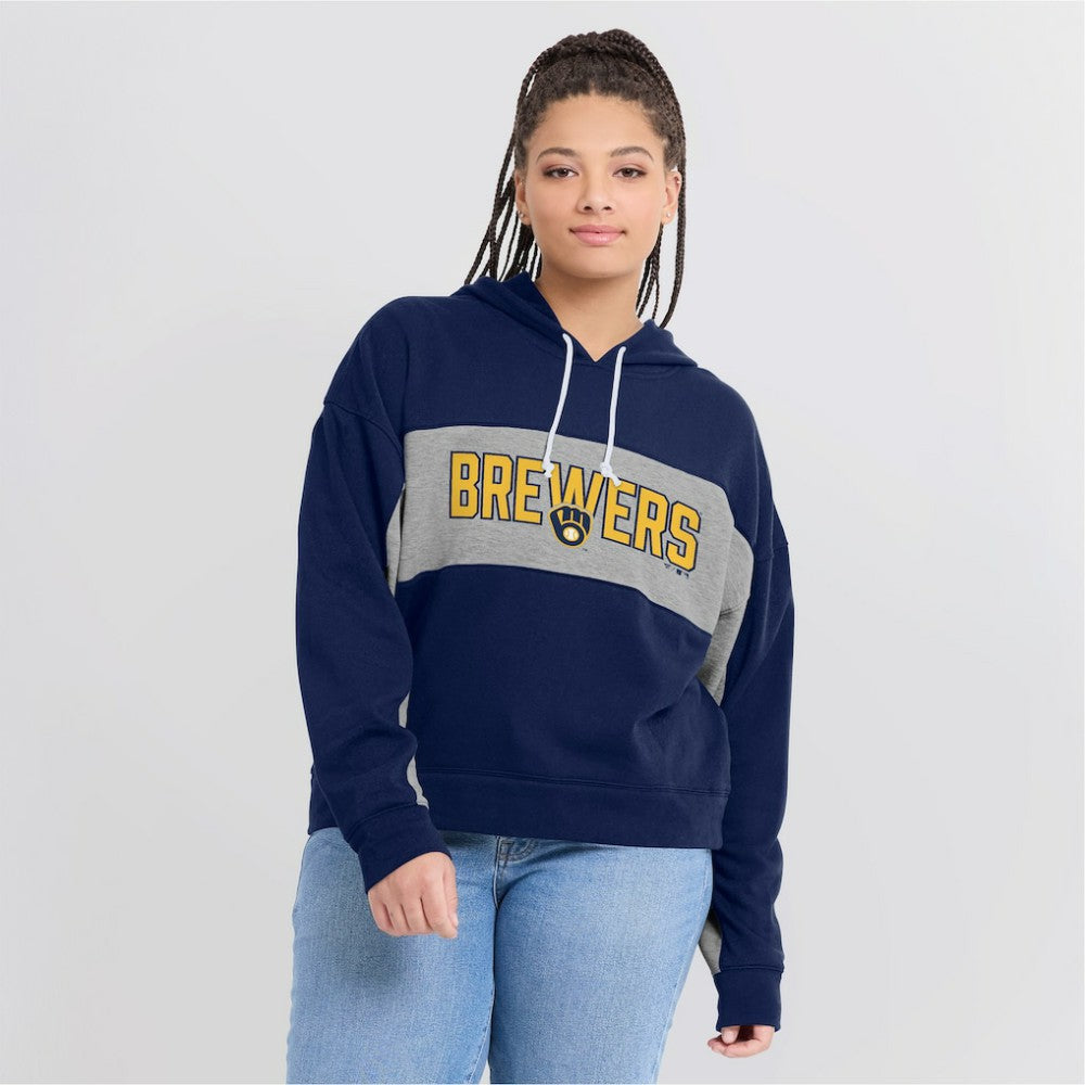 Milwaukee Brewers Fanatics Women's Filled Stat Sheet Pullover Hoodie - Navy Hoodies