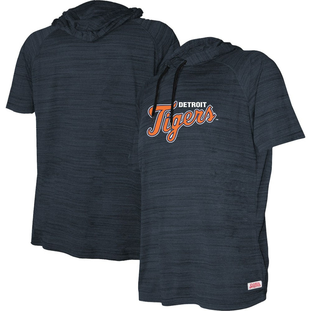 Detroit Tigers Stitches Youth Raglan Short Sleeve Pullover Hoodie - Heather Navy Hoodies