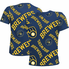 Milwaukee Brewers Stitches Youth Allover Team T-Shirt - Navy T-shirts