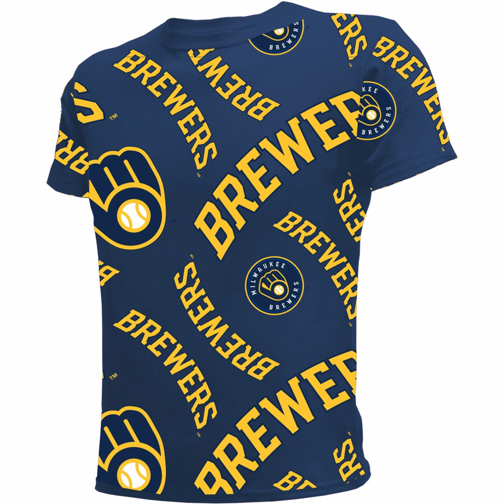 Milwaukee Brewers Stitches Youth Allover Team T-Shirt - Navy T-shirts