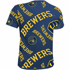 Milwaukee Brewers Stitches Youth Allover Team T-Shirt - Navy T-shirts