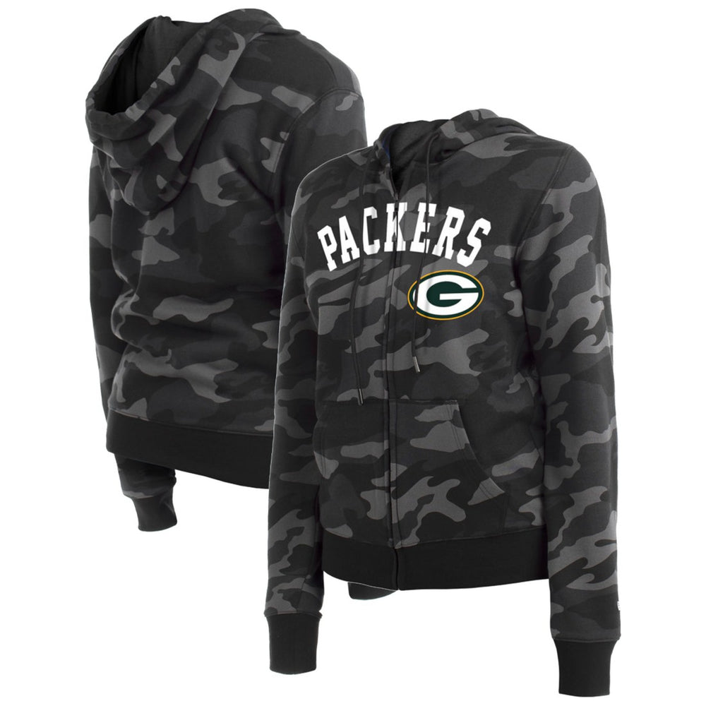 Green Bay Packers New Era Women's Camo Full-Zip Hoodie Black