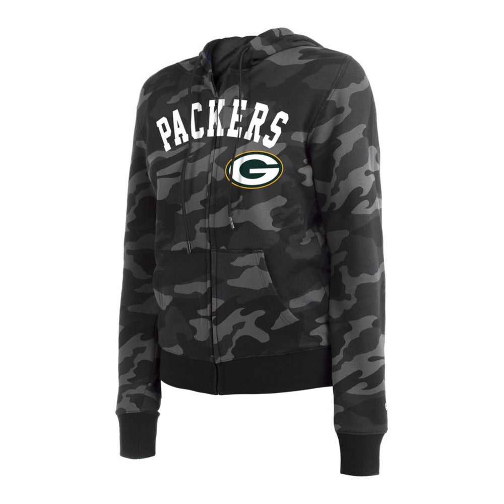 Green Bay Packers New Era Women's Camo Full-Zip Hoodie Black